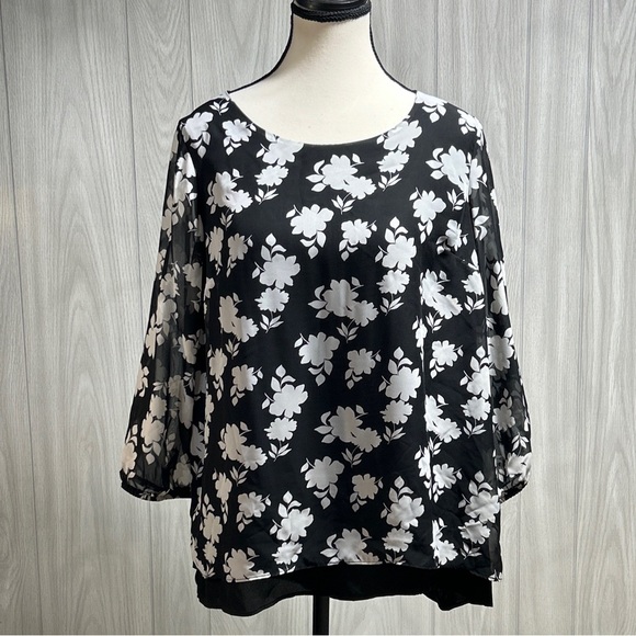 New Directions Floral Print Blouse Size Large - Picture 1 of 12